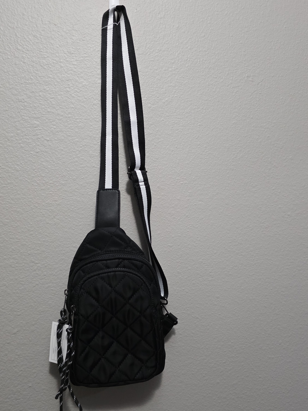 Urban Expressions Black Quilted Crossbody Sling with Black-and-White Strap